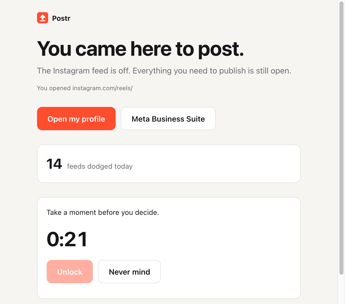 A pass counting down before it unlocks the Instagram feed